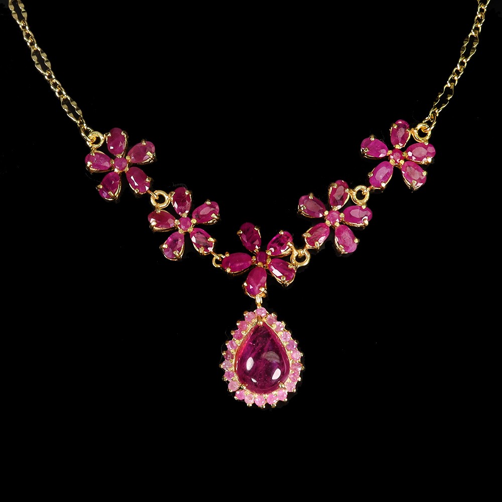 925 Sterling Silver Necklace Pear Ruby 12x9mm Natural Gemstone Jewelry 19.5in