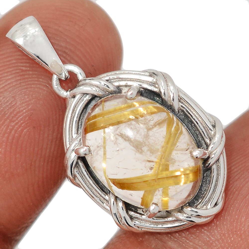 Natural Golden Rutile – Brazil 925 Sterling Silver Pendant SSUA1 CP69831