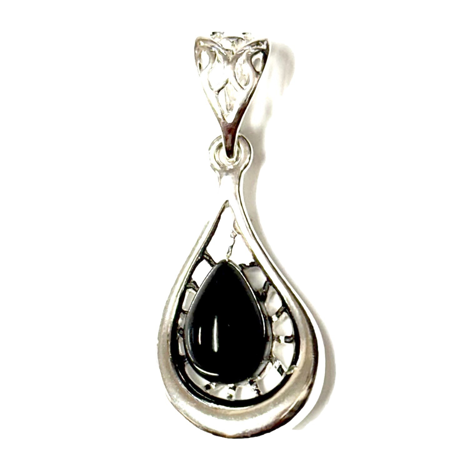 new hand set Whitby Jet and 925 Sterling Silver Drop M