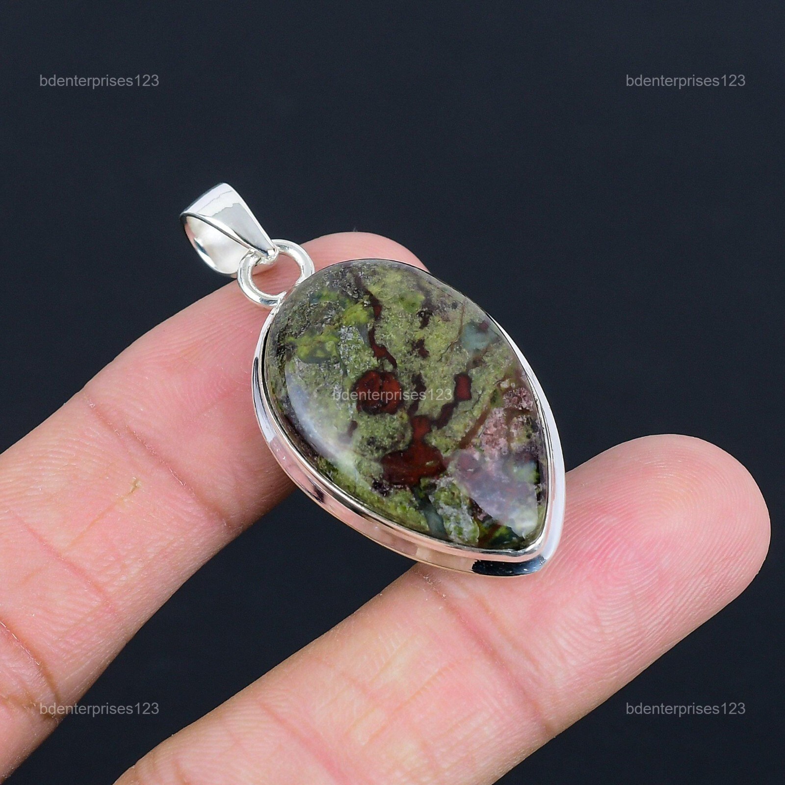 Valentines Sale 925 Silver Pear Dragon Bloodstone Gemstone Boho Pendant Jewelry