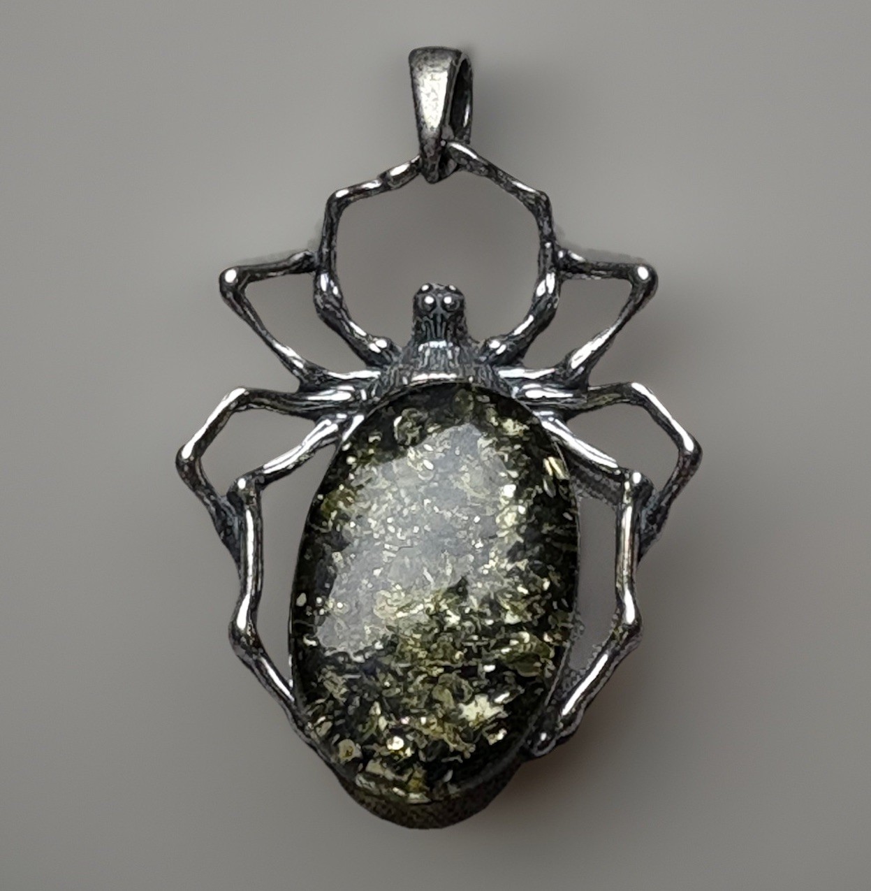 Sterling Silver 925 Green Baltic Amber SPIDER Pendant
