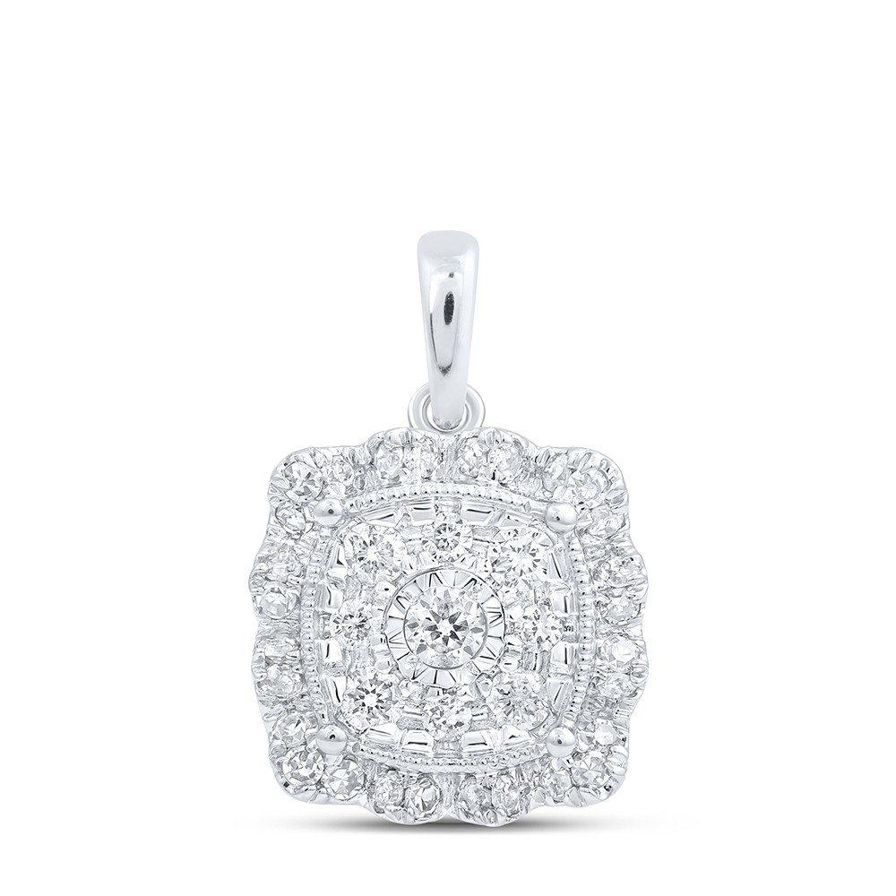 0.34 Ctw Natural Diamond Fashion Cluster Pendant 10k White Gold