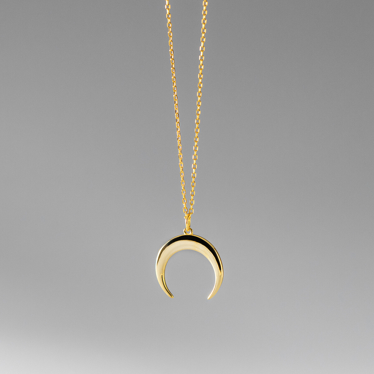 Woman Real s925 Sterling Silver Glossy Moon Pendant Chain Necklace 45cm