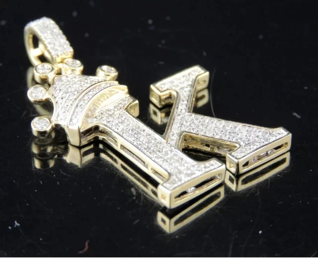 2.40Ct Round Cut Real Moissanite Crown “K” Letter Pendant 14K Yellow Gold Plated