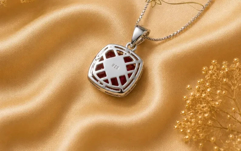 3.10TCW Cushion Cut Lab Created Ruby Halo Charm Pendant 14k White Gold Plated
