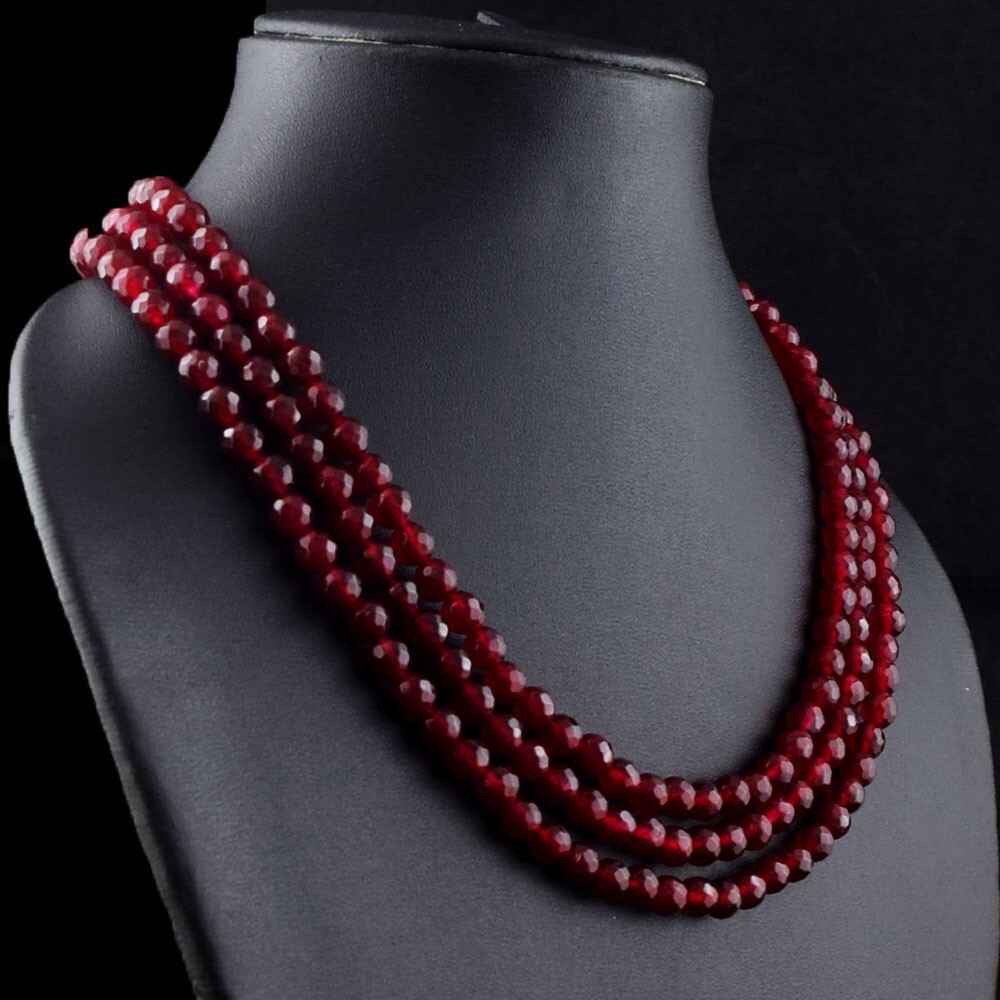 3 Strand Red Garnet Amazing Cut 436.00 Cts Beaded Stunning Necklace VK 42 E639