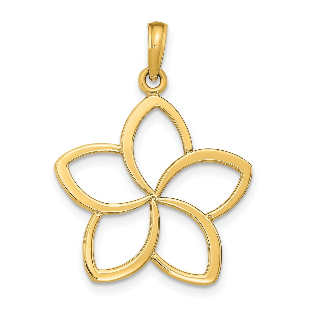 14K Yellow Gold Polished Open Cut-Out Plumeria Flower Charm Pendant 0.95 Inch