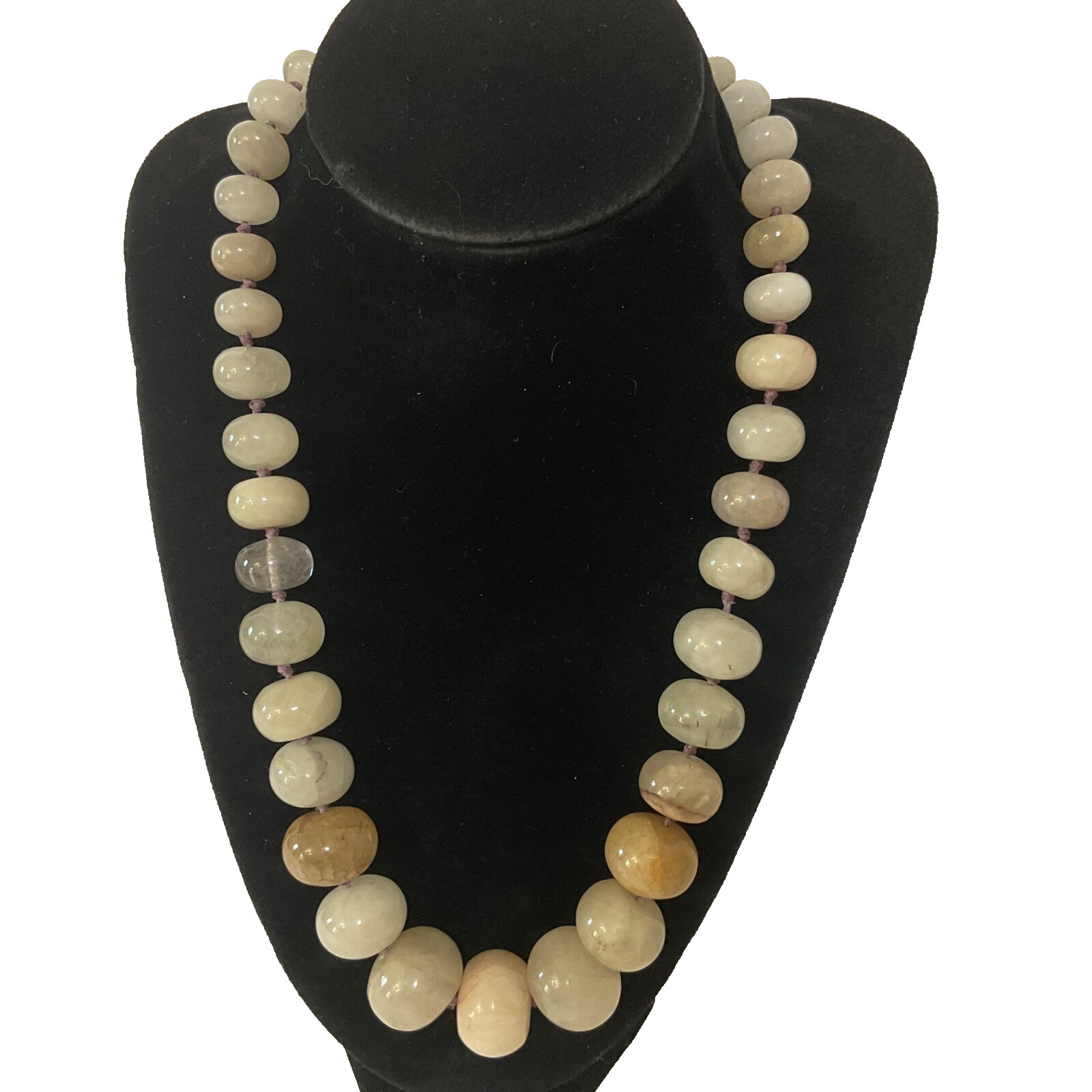 Vtg Crackle Quartz Tan Cream Graduating Smooth Chunky Bead Necklace Knotted 20”