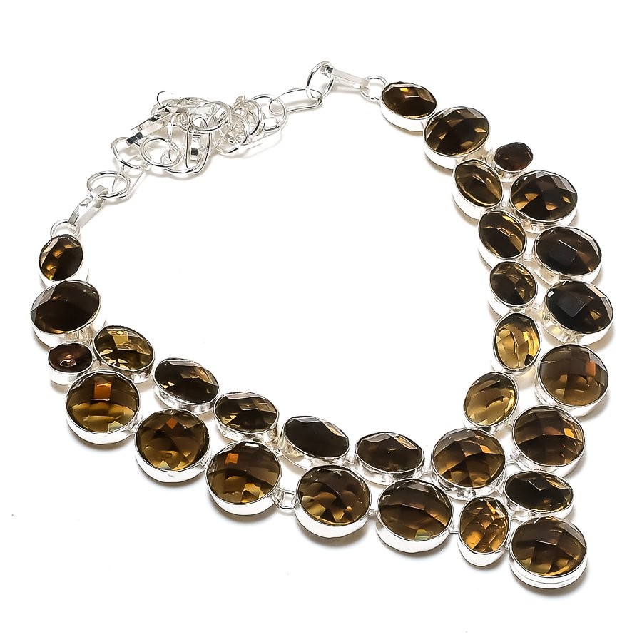 Smoky Topaz Gemstone Handmade 925 Sterling Silver Jewelry Necklace 18″ v961