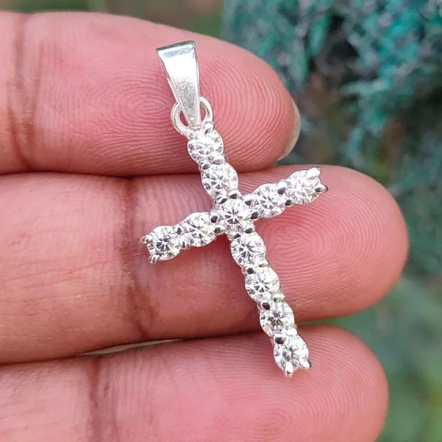 2CT Lab Created Diamond Cross Pendant 14k White Gold Plated Round Cut