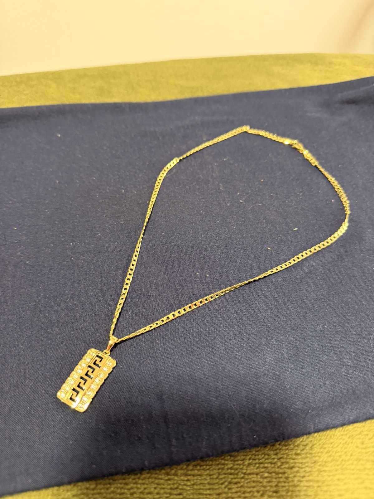 14k Gold Plated Thin Chain With Diamond Pendant Clean Fit 3.5MM 18 Inches