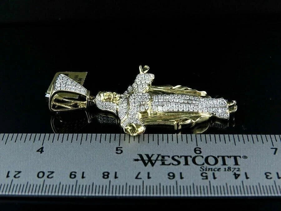 Real Moissanite Men’s 2Ct Round Cut Jesus Charm Pendant 14k Yellow Gold Plated