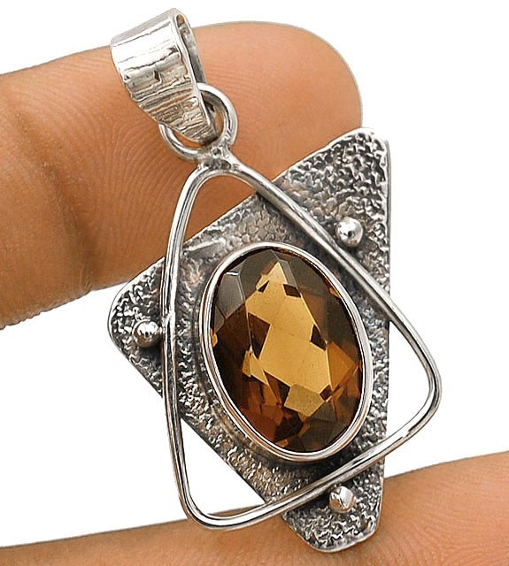 2CT Natural Smoky Topaz 925 Solid Sterling Silver Pendant @B5-9