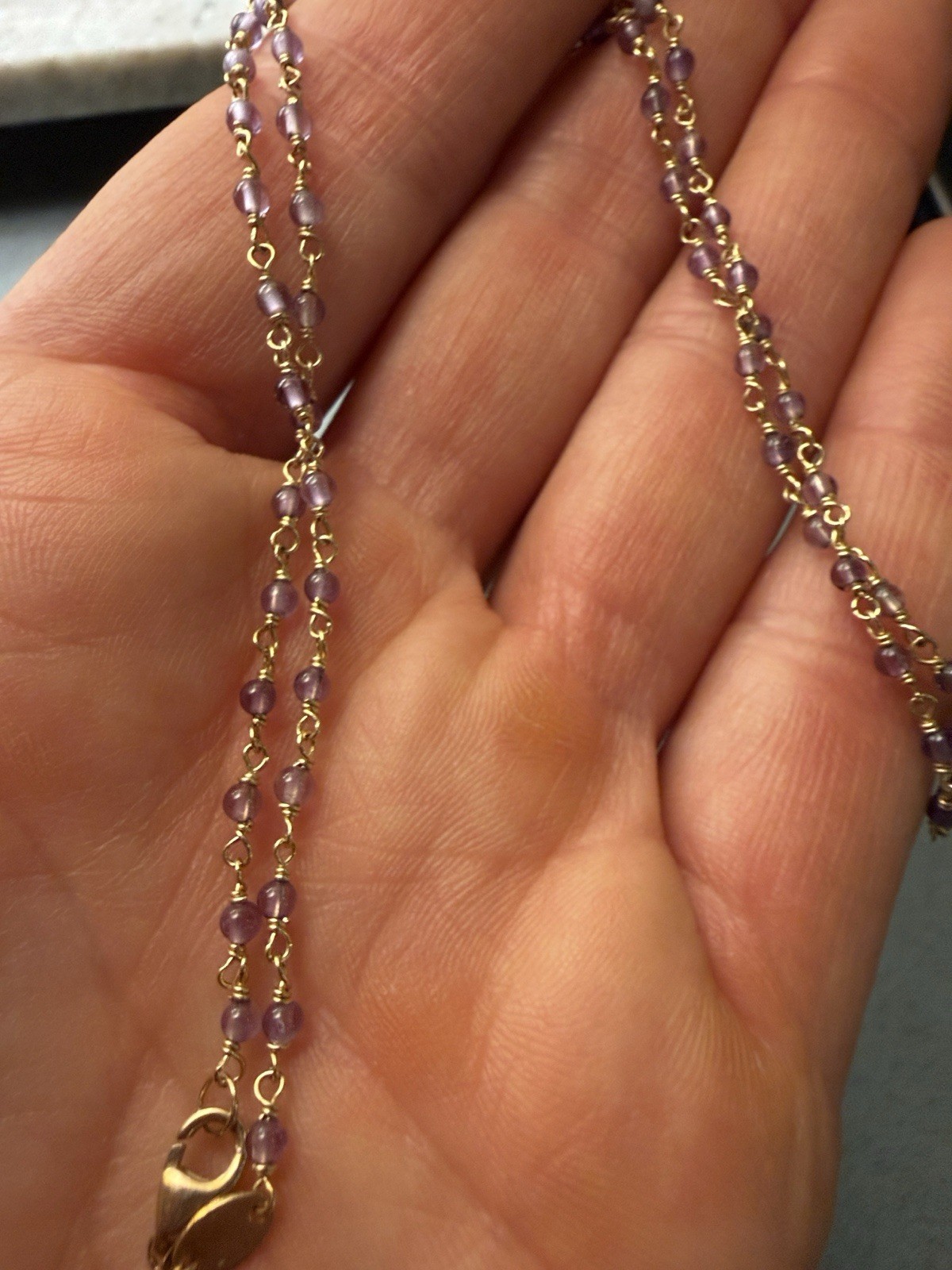 14K Yellow Gold Amethyst Purple Round Beaded Cable Chain Necklace Lobster
