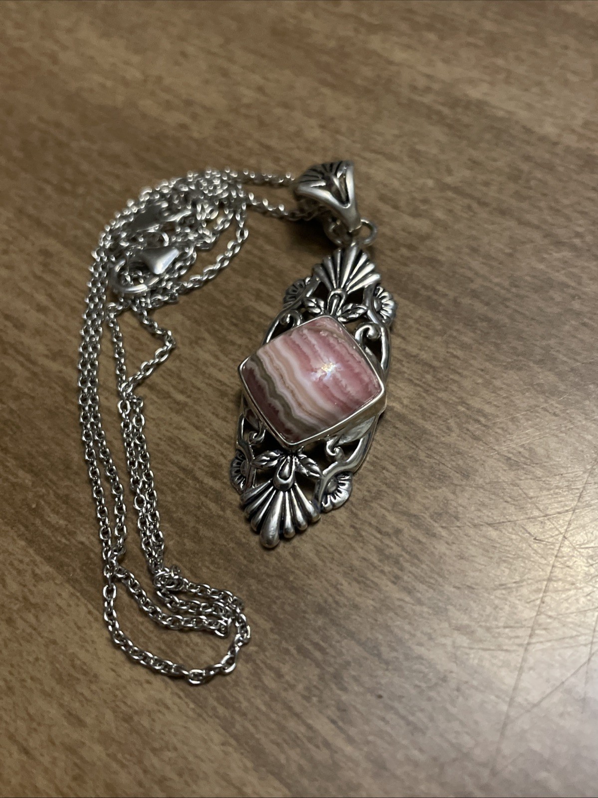 Rhodochrosite Sterling Silver Pendant Necklace