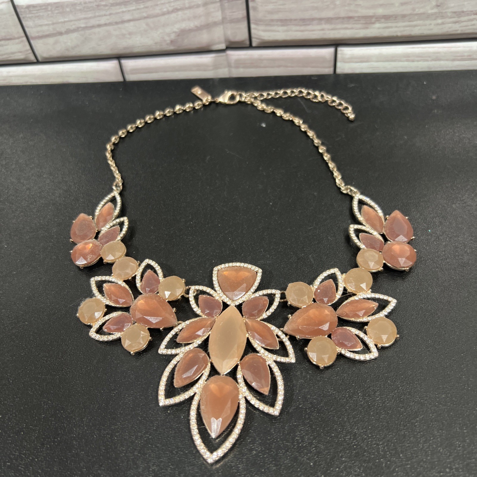 Inc. Womens Necklace Blush Pink Quartz Gemstone Rhinestones Statement Piece