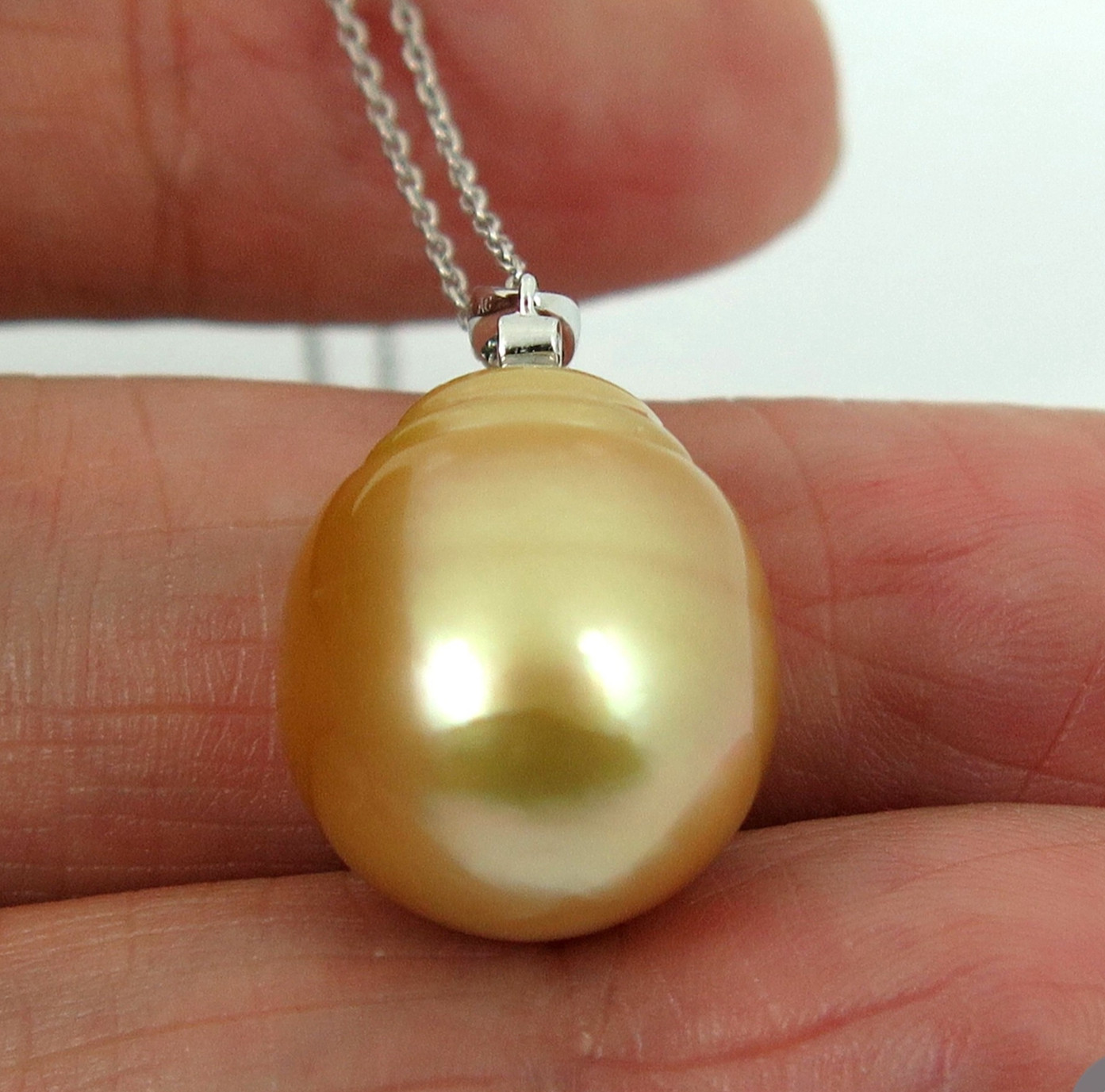 Enormous 15 x 17.8mm Golden South Sea Pearl Pendant, 14K Gold & Diamond #P5413