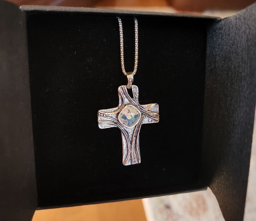 Or Paz Israel Ancient Roman Glass Sterling Cross with 18-inch Chain