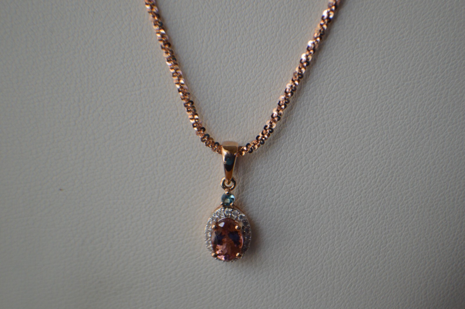 1.00ct Premium Tourmaline / Diamond Pendant 10K Rose Gold & 20″ RG Plated Chain