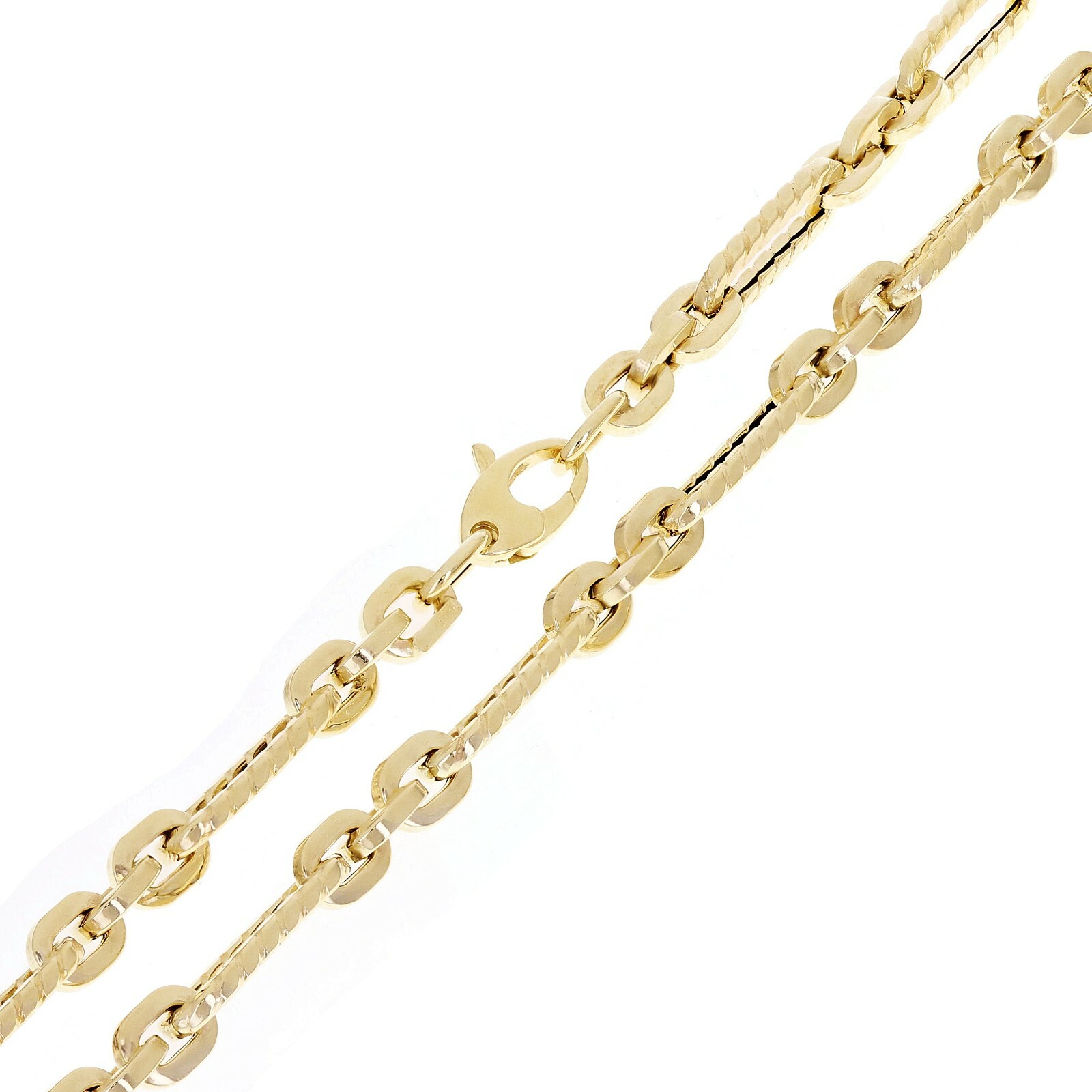 Italian 14k Yellow Gold Hollow Textured Paper Clip Link Necklace 5.6mm 18″ 7.6g
