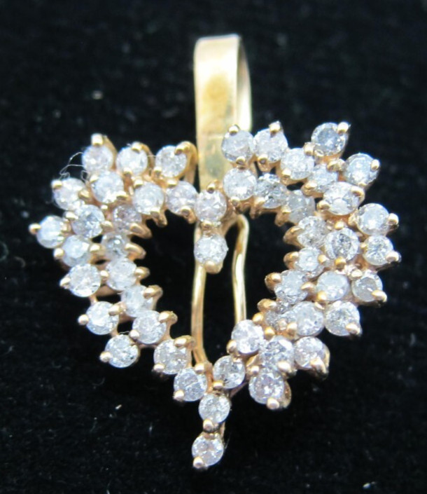 VTG Gold w/ 50 Natural Brilliant Diamonds Heart-shaped Enhancer Pendant 6 grams