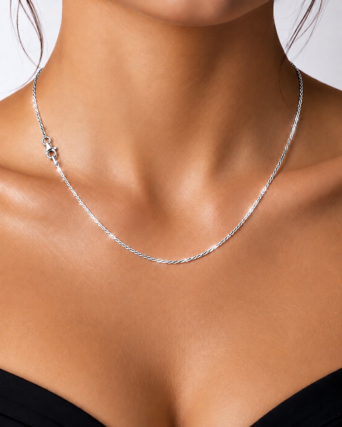 925 Sterling Silver 24” Inch 1.7mm Twisted Rock Chain w/ two-toned black finish