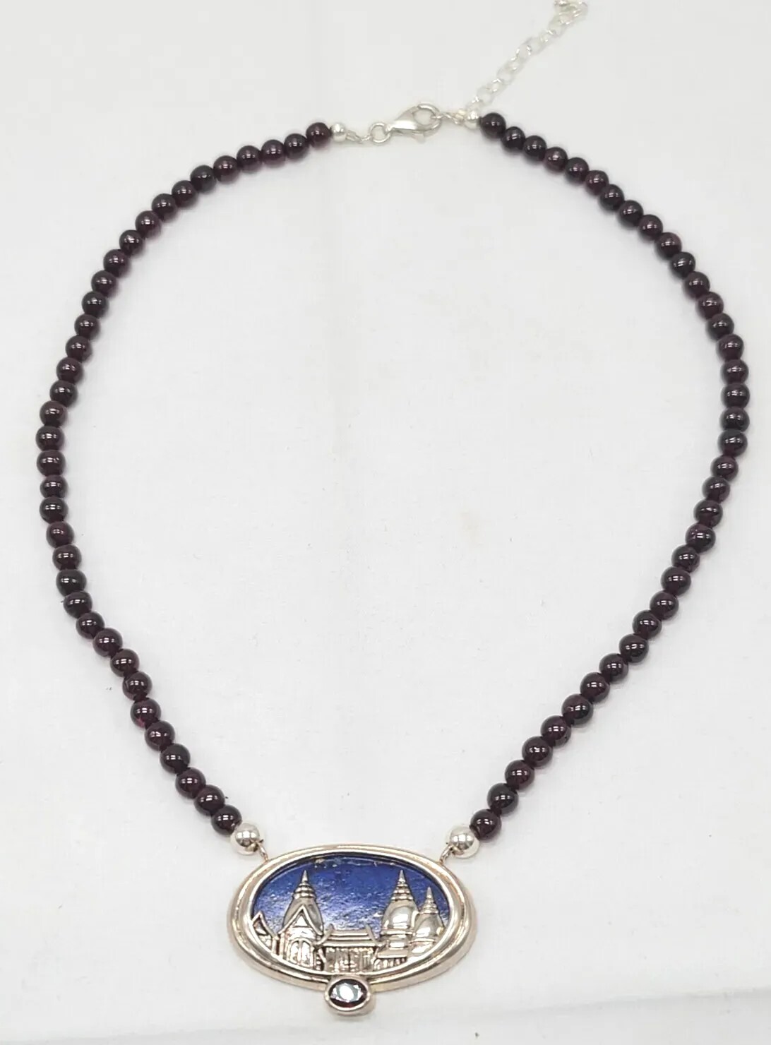 Lapis Lazuli Pendant Necklace Sterling Silver Beaded Garnet Buildings & Sky NIB