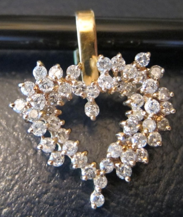 VTG Gold w/ 50 Natural Brilliant Diamonds Heart-shaped Enhancer Pendant 6 grams