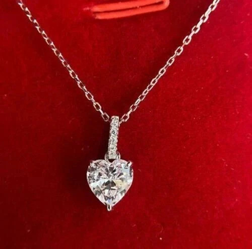 2Ct Heart Cut Lab Created Diamond Solitaire Love Pendant 14K White Gold Plated