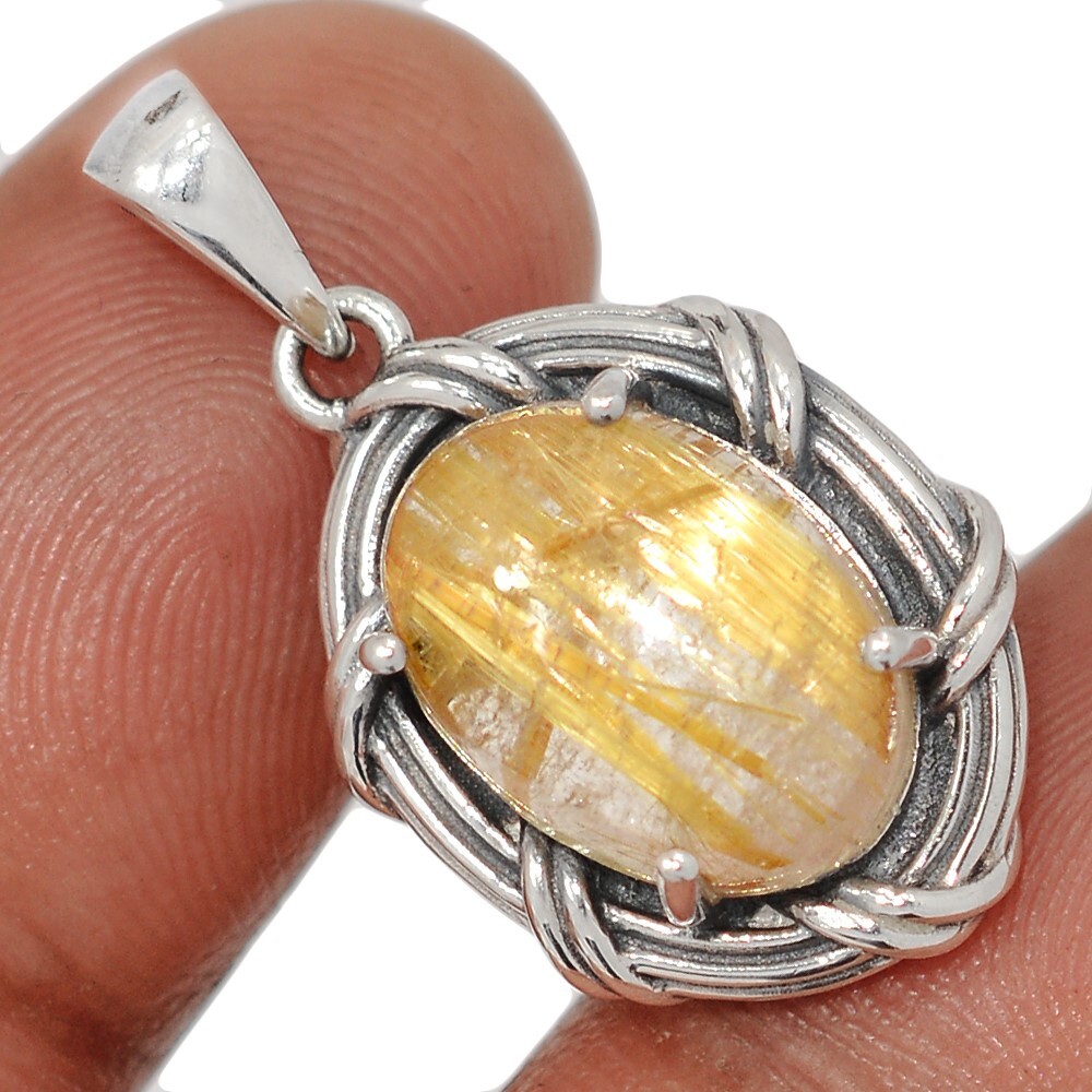 Natural Golden Rutile – Brazil 925 Sterling Silver Pendant SSUA1 CP69826