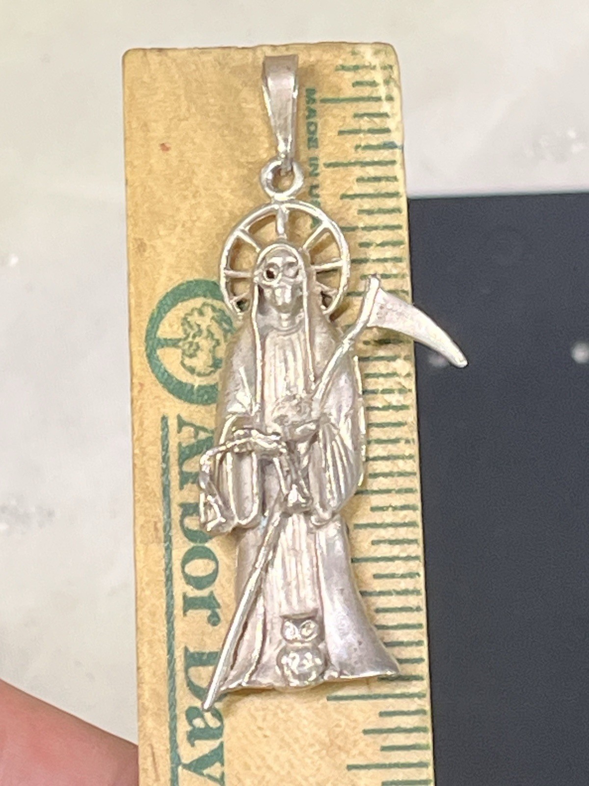 VTG 925 sterling silver Santa Muerte Grim Reaper large pendant 2.5”
