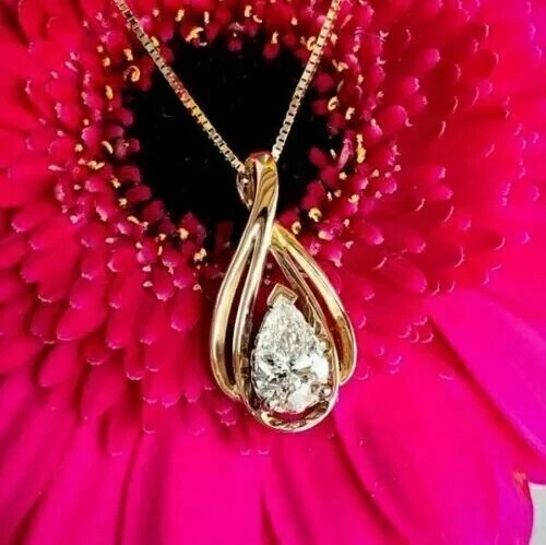 3Ct Pear Lab Created Teardrop Pendant 18″ Free Chain 14K Yellow Gold Plated