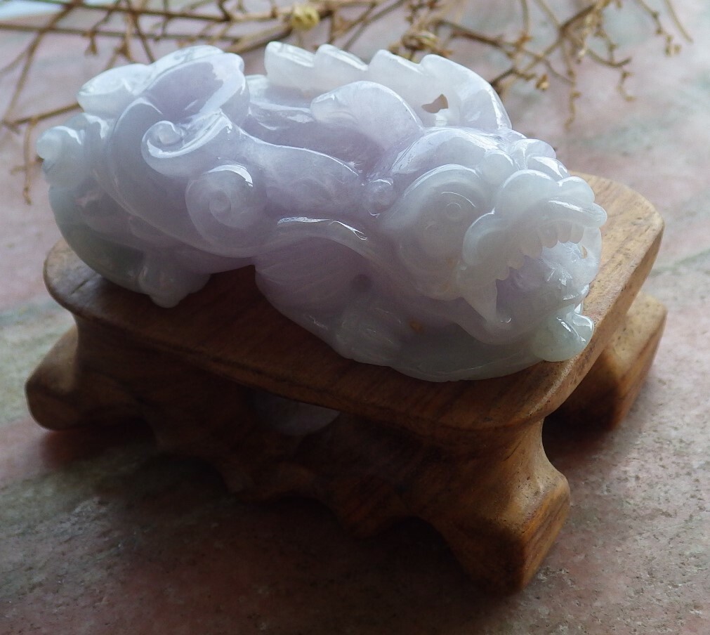 Certified Lavender Burma A Jade jadeite Pendant Display Dragon Pi Xiu 488224 AS