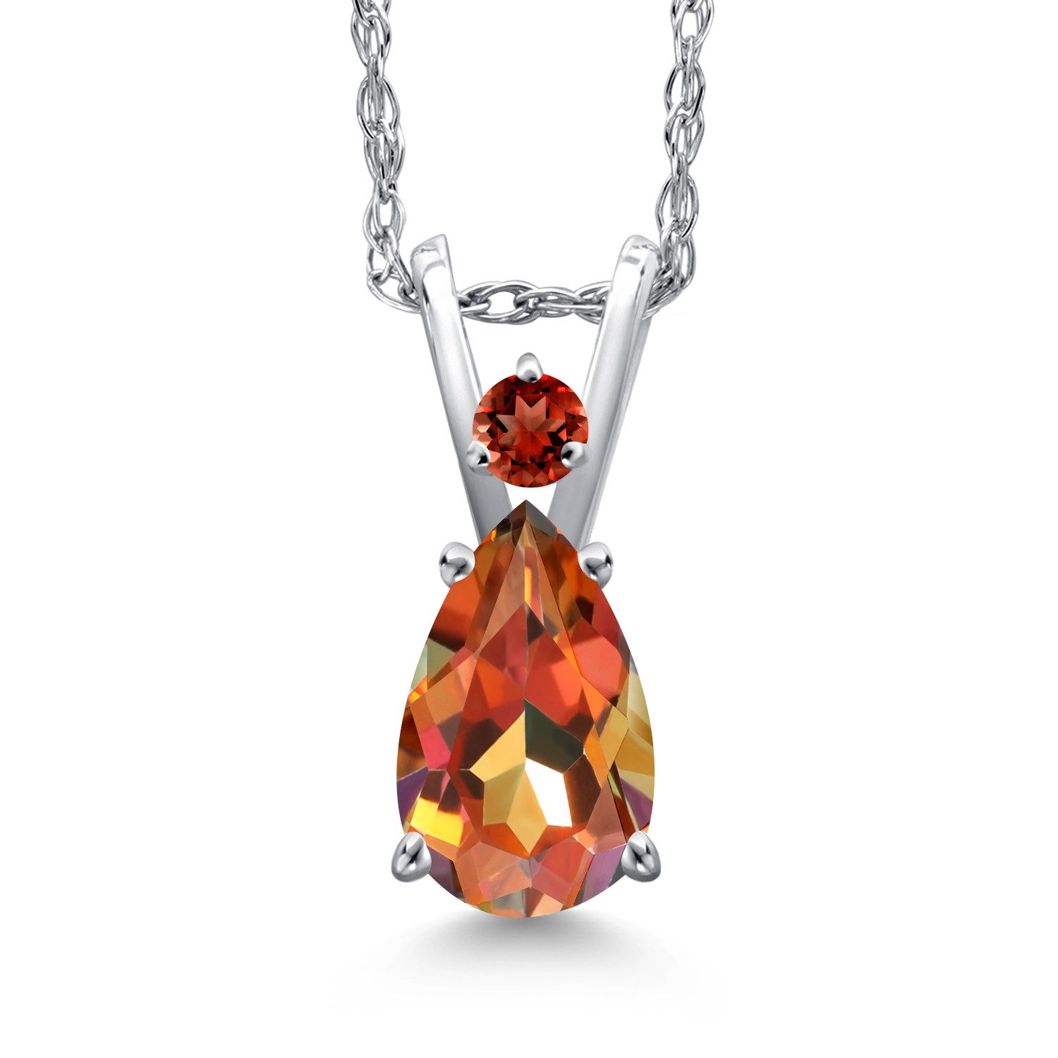 0.89 Ct Ecstasy Mystic Topaz Red Garnet 14K White Gold Pendant with Chain