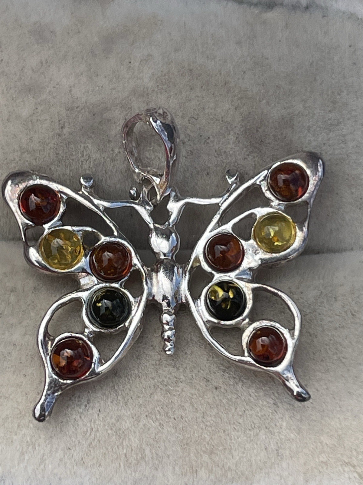 Natural Baltic Amber Nature Hippy 925 Sterling Silver Butterfly Pendant