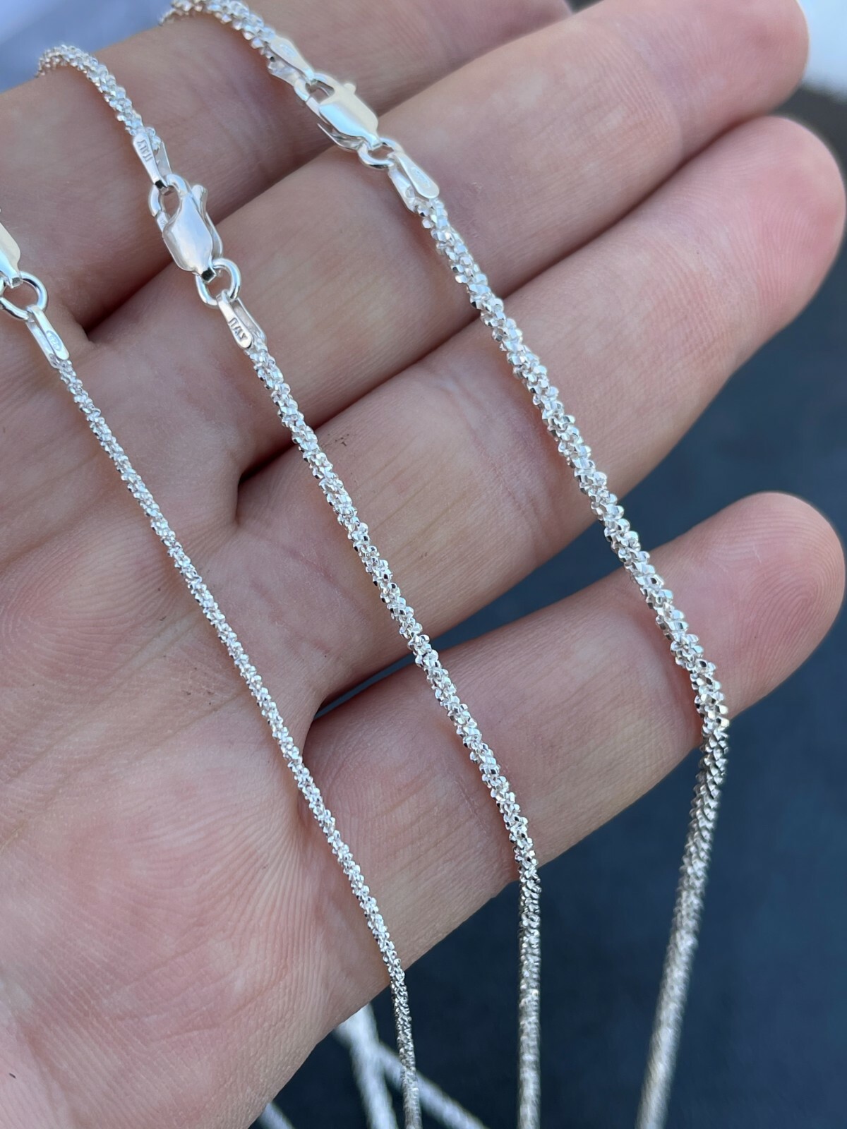 Cadena Rope Diamond Cut Plata Esterlina 925 Real Brillo Hombre Mujer 1mm-3mm