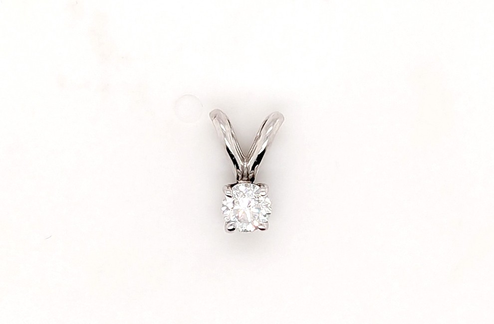 Diamond Solitaire Pendant Necklace .16ct Mined E-F VS RBC 14K White Gold