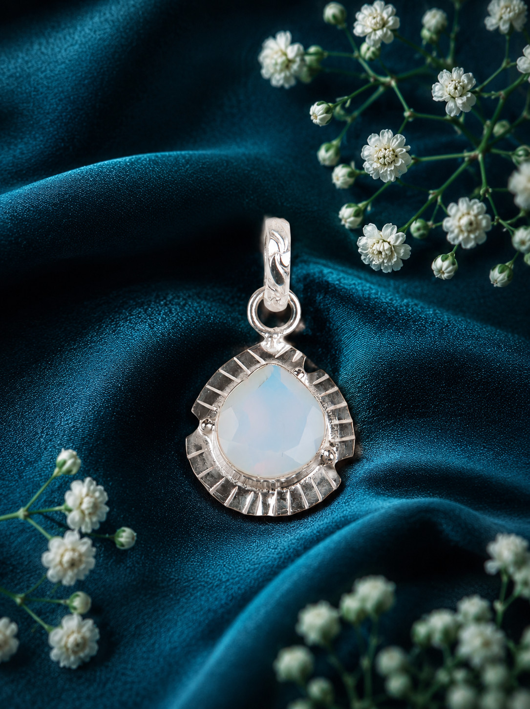 Milky Opal Gemstone 925 Sterling Silver Designer Pendent 1.15″ For Anniversary
