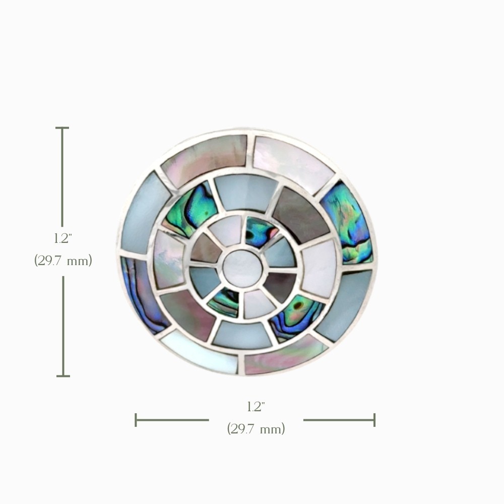 925 Silver Rhodium Plated Statement Pendant Abalone and Mother of Pearl Inlay
