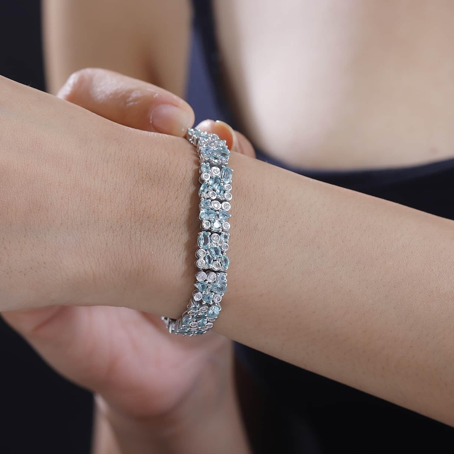 Lagoon Apatite Moissanite 130 Ocean Bubble Bracelet Silver7.25 In