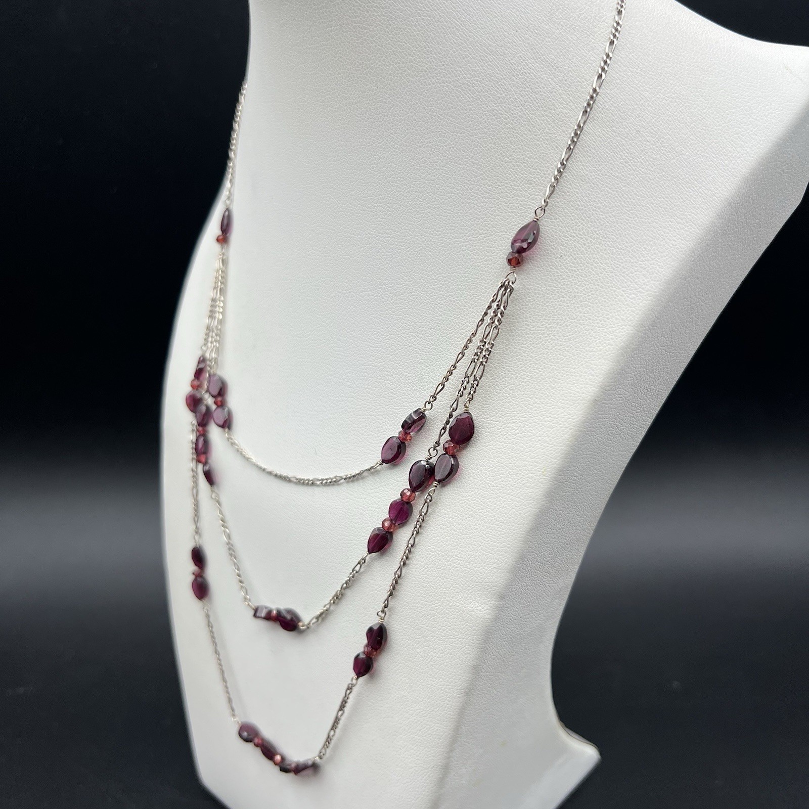 J Jill 925 Sterling Silver Purple Amethyst Necklace Triple Chain Layered Italy