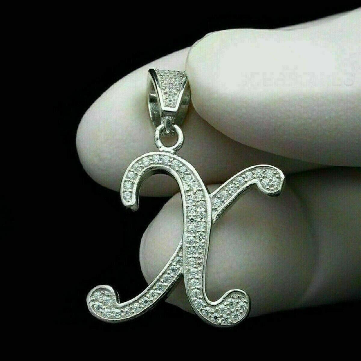 1.20Ct Round Lab Created Diamond Initial Letter X Pendant 14k White Gold Plated