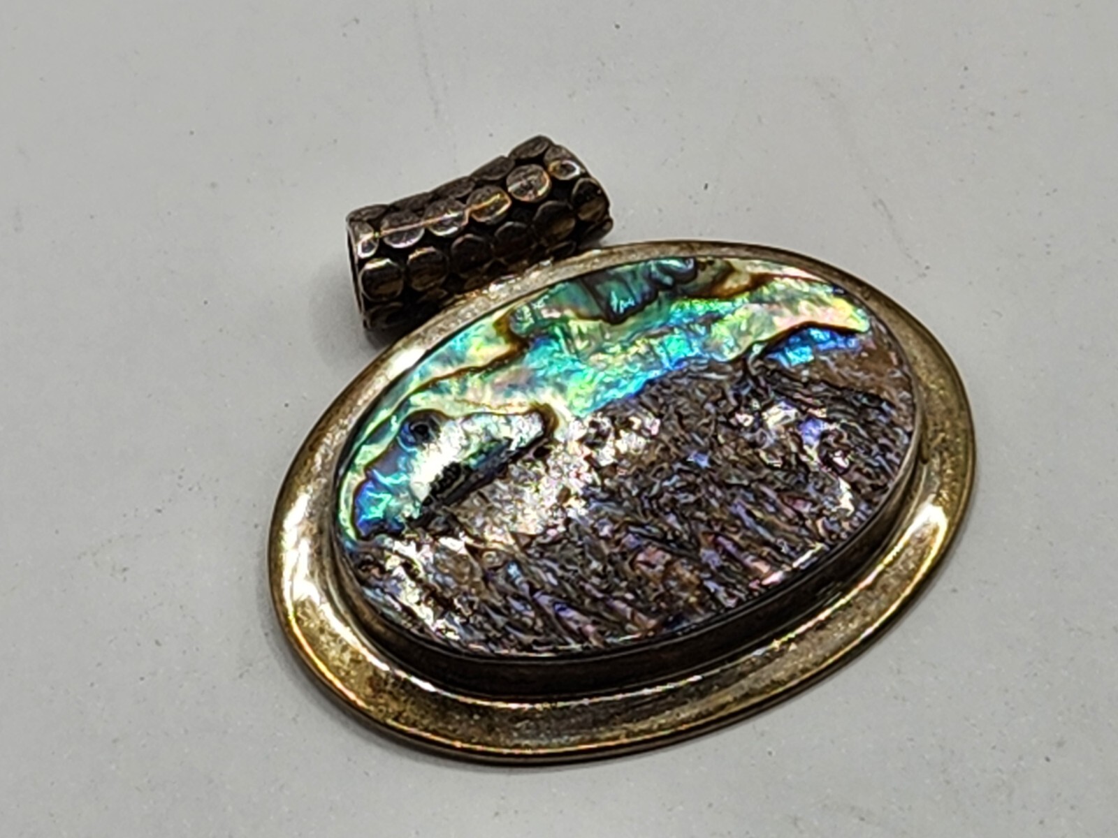 1.44″ Sterling Silver 925 Oval Pendant Mother of Pearl Abalone Pebble Style Bale