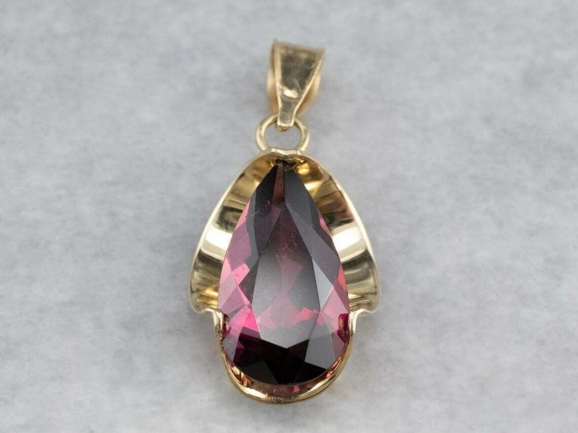 2Ct Pear Cut Lab Created Red Ruby Women Wedding Pendant 14K Yellow Gold Plated