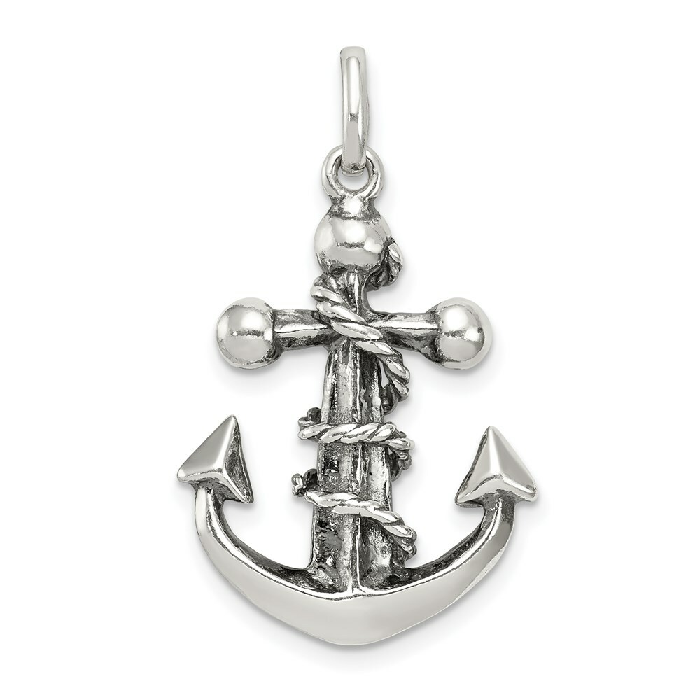 Sterling Silver 925 Antiqued Finish Mariners Anchor Cross Pendant 1.14 Inch