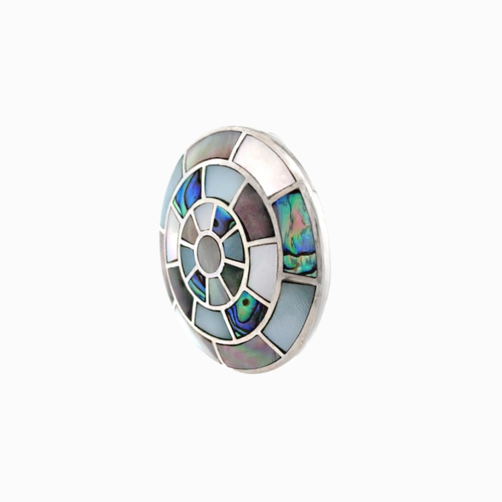 925 Silver Rhodium Plated Statement Pendant Abalone and Mother of Pearl Inlay