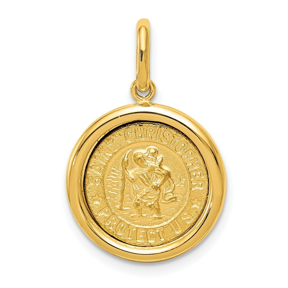 14k Yellow Gold Polished & Satin St Christopher Medal Charm Pendant