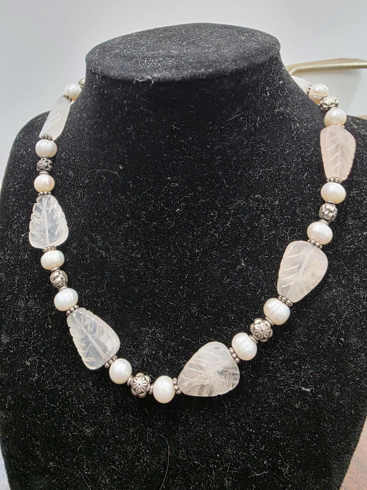 Rose Quartz 2 piece Necklace Lot 925 1 W Pearl & Silver Beads 260715-3
