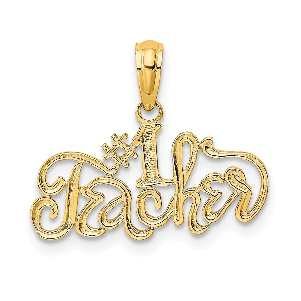 14k Yellow Gold #1 TEACHER Charm Pendant 0.75gm L-1.24 in,W-0.75 in