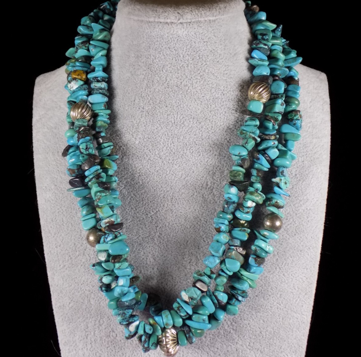 Lucas Lameth LUC 925 Sterling Silver Turquoise Necklace 3 Strand 14″ Choker